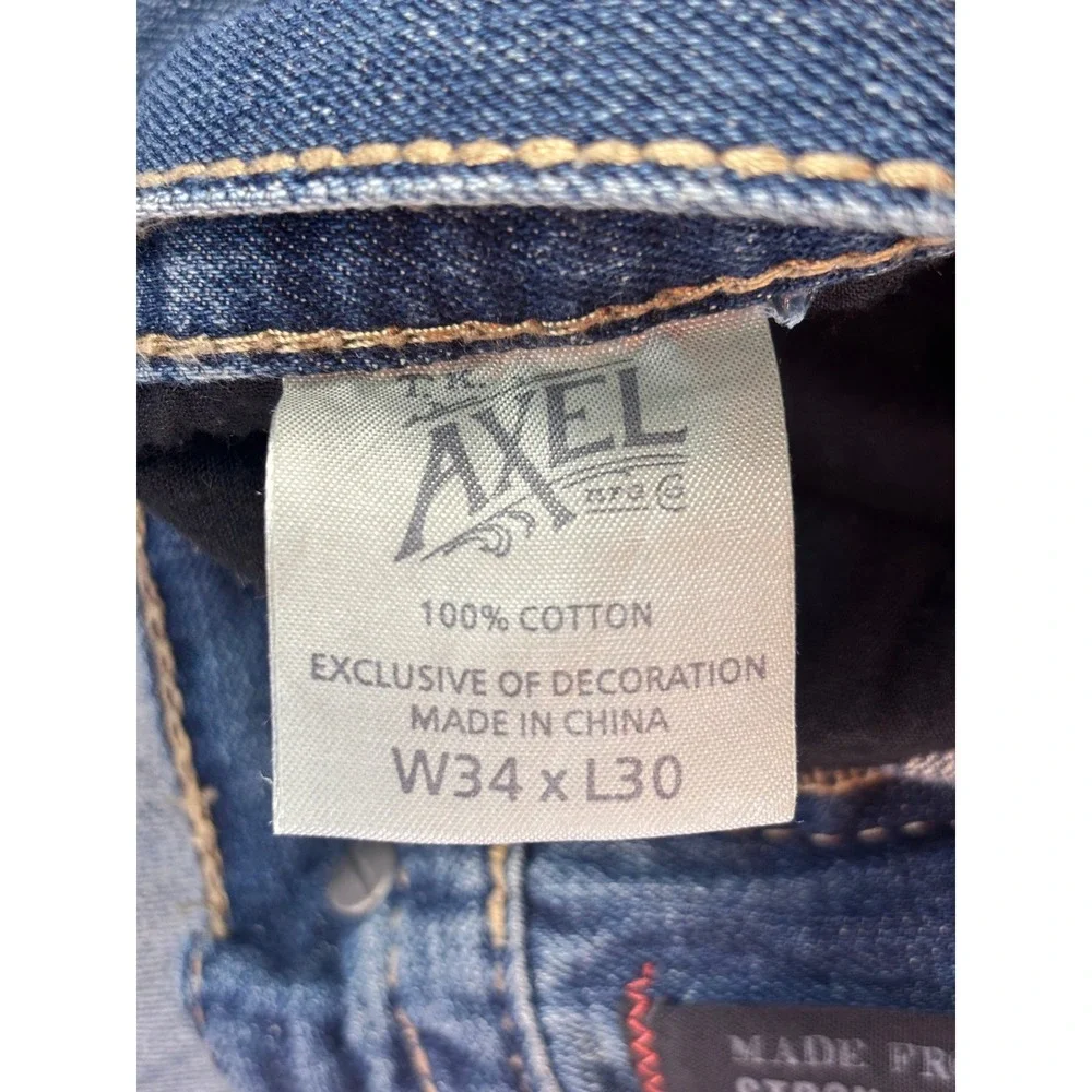 Axel Brand Relaxed Straight Leg Jeans Mens 34x30 Medium Wash Distressed Denim